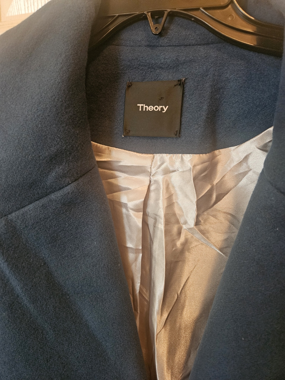 Theory Navy Wool Coat with Satin Lining